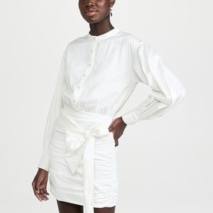 Ramy Brook Lorde Puff Sleeve Ruched Belted White Dress SZ 12
